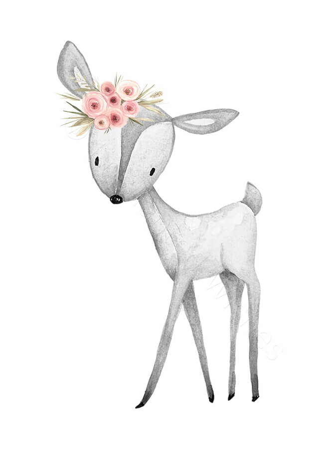 Deer with flowers slika za dečiju sobu