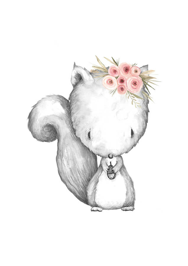 Squirrel with flowers slika za dečiju sobu