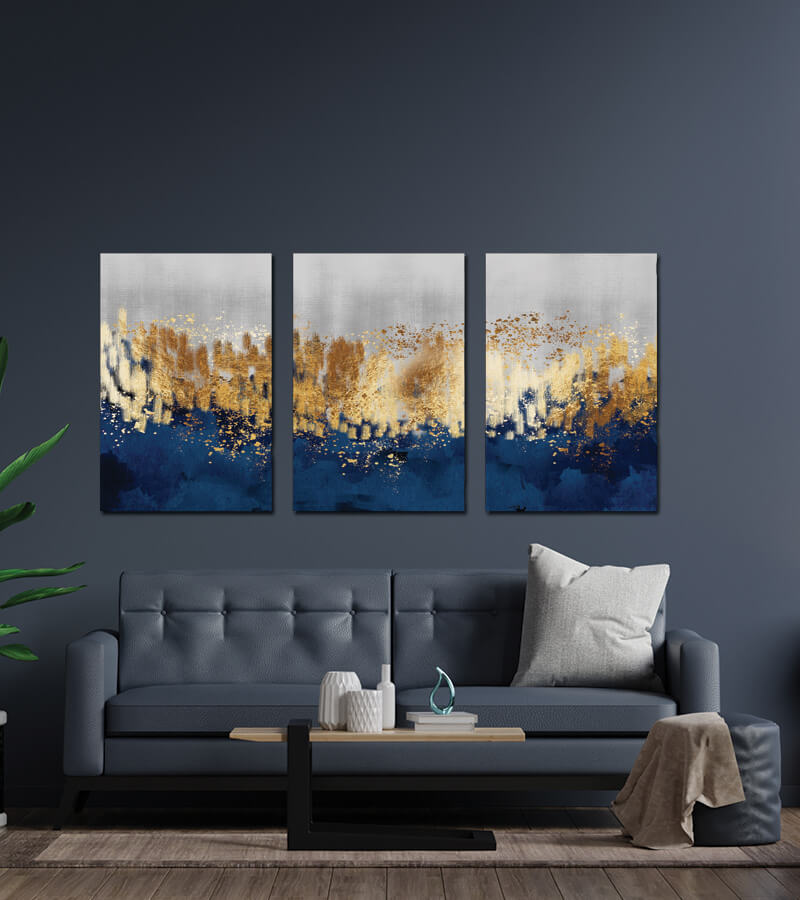 Višedelne slike na platnu - Gold blue abstract
