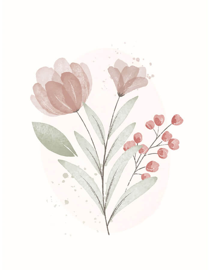 Watercolor pink flowers poster