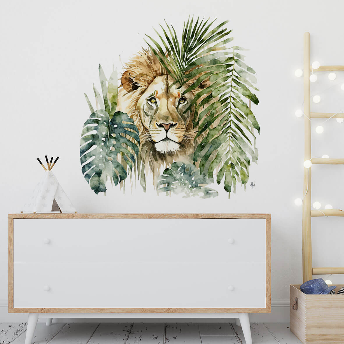 Lion and tropical leaves stiker za zid za deciju sobu