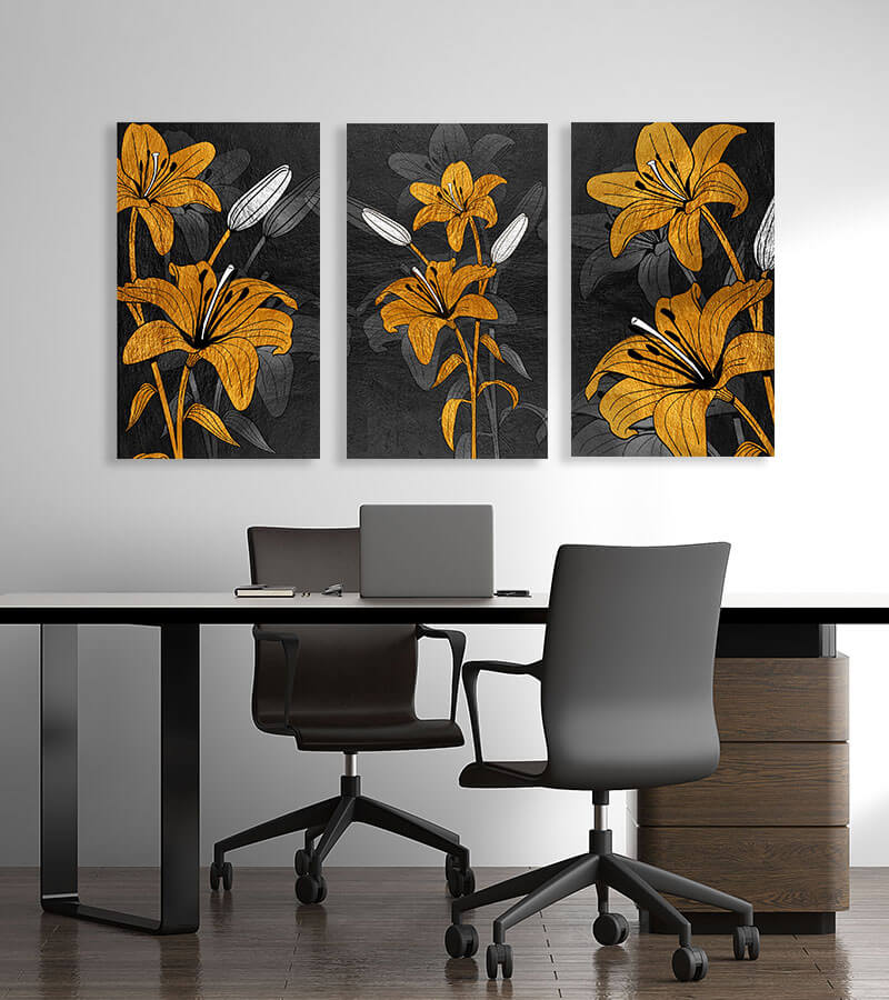 Višedelne slike na platnu - Modern gold flowers visedelna slika